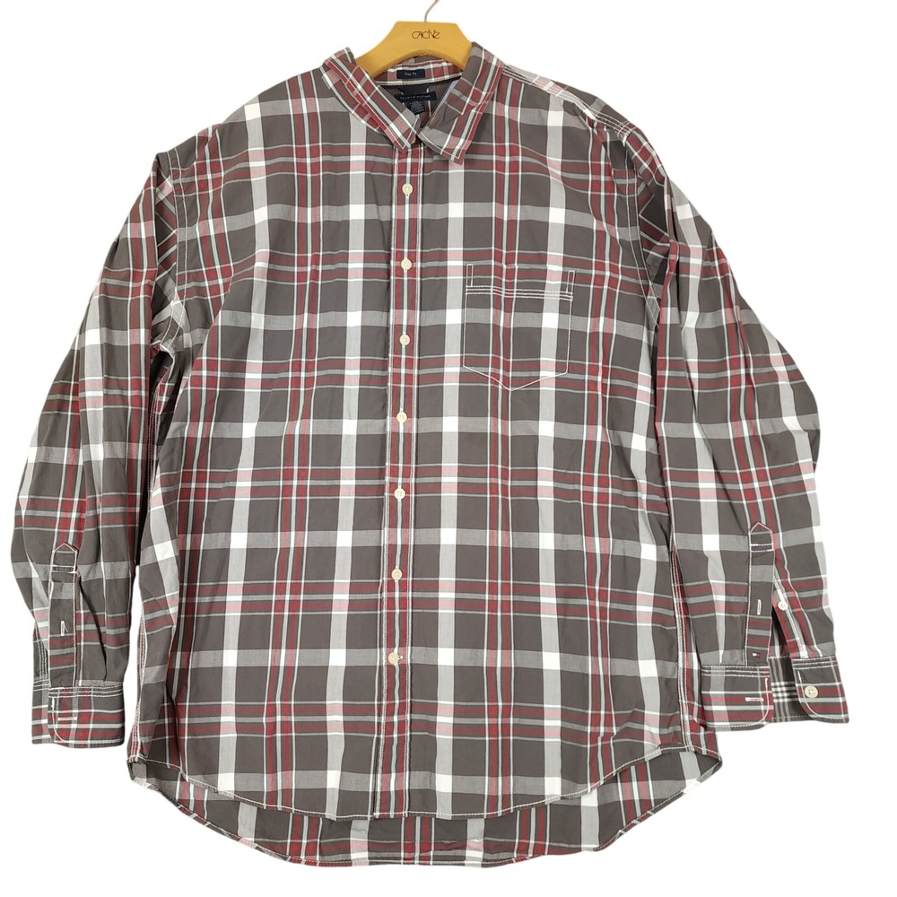 Tommy Hilfiger‎ Men's Trim Fit Plaid Long Sleeve Button Up Shirt XXL